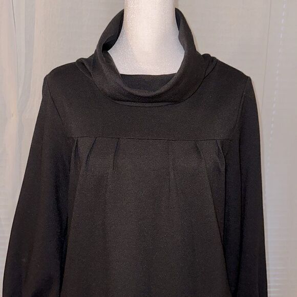 britt ryan 4 Luxury Black Knit Cowl Neck Long Sleeve Dress with Pockets - Picture 3 of 15